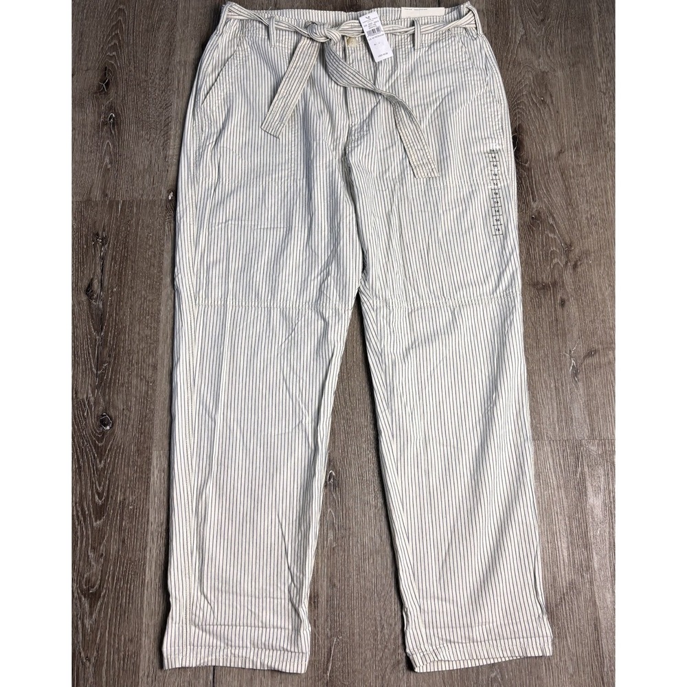 American Eagle Hi-Rise Taper‎ Pants Women's 16R Blue White Stripe Cotton Belt